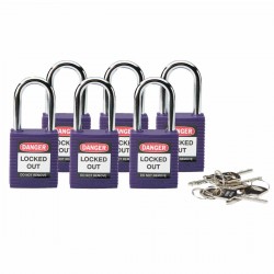 SFTY PADLOCK STEEL 38MM SHA PURPLE 6/PAC Güvenlik Asma Kilitleri — Standart