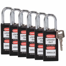 LONG BODY SFTY LOCK, 1.5" KD BLACK 6/PK Güvenlik Asma Kilitleri — Uzun Gövde