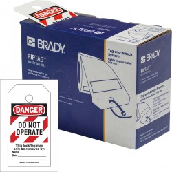 B851,2SIDE,RED HASHED,DO NOT OPER,100/RL RipTag Danger Do Not Operate Kırmızı Şeritli Yapışkansız Güvenlik Etiketleri Rulosu