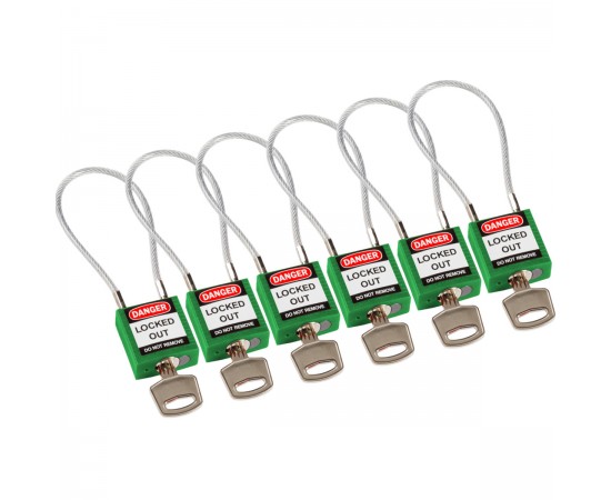 Compact Cable Padlock Green 20cm KD/6PK Güvenlik Asma Kilitleri — Kompakt Kablo Compact Cable Padlock Green 20cm KD/6PK Güvenlik Asma Kilitleri — Kompakt Kablo