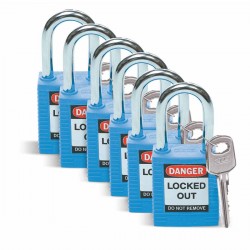 SFTY PADLOCK STEEL 38MM SHA BLUE 6/PAC Güvenlik Asma Kilitleri — Standart