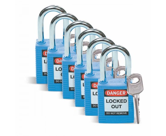 SFTY PADLOCK STEEL 38MM SHA BLUE 6/PAC Güvenlik Asma Kilitleri — Standart SFTY PADLOCK STEEL 38MM SHA BLUE 6/PAC Güvenlik Asma Kilitleri — Standart