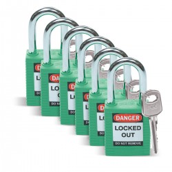 SFTY PADLOCK STEEL 38MM SHA GREEN 6/PAC Güvenlik Asma Kilitleri — Standart