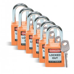 SFTY PADLOCK STEEL 38MM SHA ORANGE 6/PAC Güvenlik Asma Kilitleri — Standart