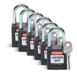 SFTY PADLOCK STEEL 38MM SHA BLACK 6/PAC Güvenlik Asma Kilitleri — Standart