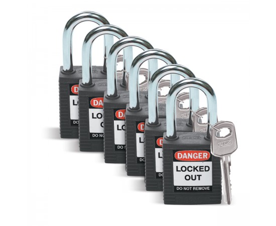 SFTY PADLOCK STEEL 38MM SHA BLACK 6/PAC Güvenlik Asma Kilitleri — Standart SFTY PADLOCK STEEL 38MM SHA BLACK 6/PAC Güvenlik Asma Kilitleri — Standart