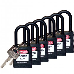 SFTY PADLOCK NYLON 38MM SHA BLACK 6/PAC Güvenlik Asma Kilitleri — Naylon Kanca