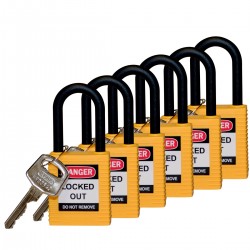 SFTY PADLOCK NYLON 38MM SHA YELLOW 6/PAC Güvenlik Asma Kilitleri — Naylon Kanca