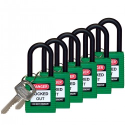 SFTY PADLOCK NYLON 38MM SHA GREEN 6/PAC Güvenlik Asma Kilitleri — Naylon Kanca