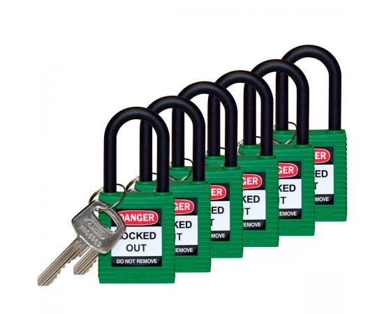 SFTY PADLOCK NYLON 38MM SHA GREEN 6/PAC Güvenlik Asma Kilitleri — Naylon Kanca