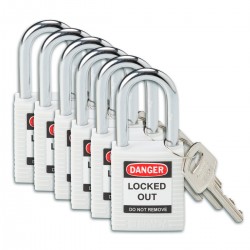 SFTY PADLOCK STEEL 38MM SHA WHITE 6/PAC Güvenlik Asma Kilitleri — Standart
