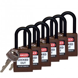 SFTY PADLOCK NYLON 38MM SHA BROWN 6/PAC Güvenlik Asma Kilitleri — Naylon Kanca