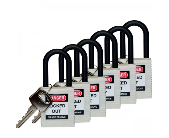 SFTY PADLOCK NYLON 38MM SHA WHITE 6/PAC Güvenlik Asma Kilitleri — Naylon Kanca SFTY PADLOCK NYLON 38MM SHA WHITE 6/PAC Güvenlik Asma Kilitleri — Naylon Kanca