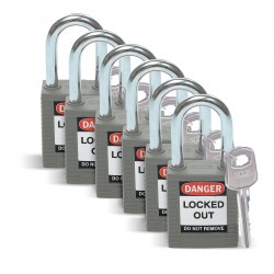 SFTY PADLOCK STEEL 38MM SHA GREY 6/PAC Güvenlik Asma Kilitleri — Standart