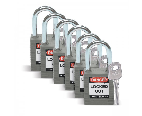 SFTY PADLOCK STEEL 38MM SHA GREY 6/PAC Güvenlik Asma Kilitleri — Standart