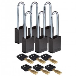 ALU-BLK-76ST-KD6PK SafeKey Asma Kilitleri — Alüminyum