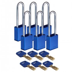 ALU-BLU-76ST-KD6PK SafeKey Asma Kilitleri — Alüminyum