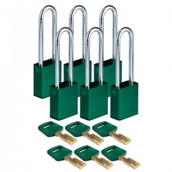 ALU-GRN-76ST-KD6PK SafeKey Asma Kilitleri — Alüminyum