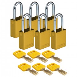 ALU-YLW-38ST-KD6PK SafeKey Asma Kilitleri — Alüminyum