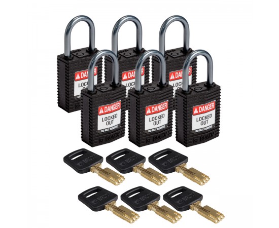CPT-BLK-25AL-KD6PK SafeKey Compact Nylon Alüminyum Kancalı Kilitler CPT-BLK-25AL-KD6PK SafeKey Compact Nylon Alüminyum Kancalı Kilitler