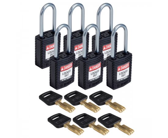CPT-BLK-38AL-KD6PK SafeKey Compact Nylon Alüminyum Kancalı Kilitler CPT-BLK-38AL-KD6PK SafeKey Compact Nylon Alüminyum Kancalı Kilitler