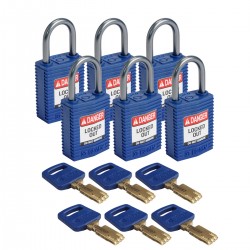 CPT-BLU-25AL-KD6PK SafeKey Compact Nylon Alüminyum Kancalı Kilitler