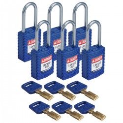 CPT-BLU-38AL-KD6PK SafeKey Compact Nylon Alüminyum Kancalı Kilitler
