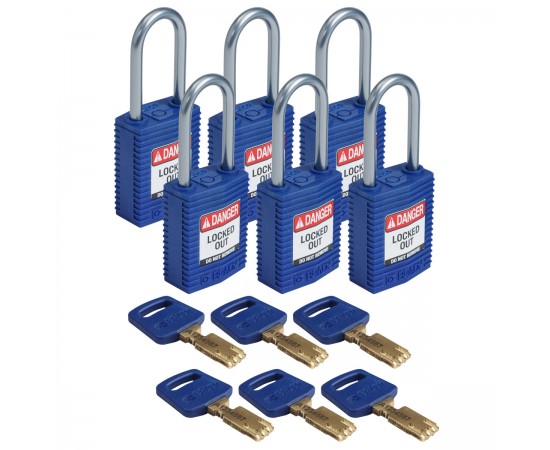 CPT-BLU-38AL-KD6PK SafeKey Compact Nylon Alüminyum Kancalı Kilitler CPT-BLU-38AL-KD6PK SafeKey Compact Nylon Alüminyum Kancalı Kilitler