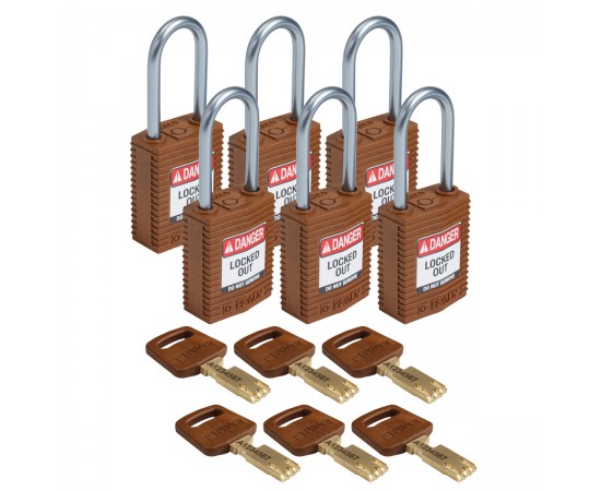 CPT-BRN-38AL-KD6PK SafeKey Compact Nylon Alüminyum Kancalı Kilitler CPT-BRN-38AL-KD6PK SafeKey Compact Nylon Alüminyum Kancalı Kilitler