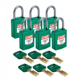 CPT-GRN-25AL-KD6PK SafeKey Compact Nylon Alüminyum Kancalı Kilitler