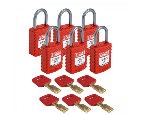 CPT-RED-25AL-KD6PK SafeKey Compact Nylon Alüminyum Kancalı Kilitler CPT-RED-25AL-KD6PK SafeKey Compact Nylon Alüminyum Kancalı Kilitler