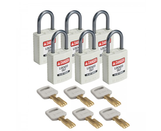 CPT-WHT-25AL-KD6PK SafeKey Compact Nylon Alüminyum Kancalı Kilitler CPT-WHT-25AL-KD6PK SafeKey Compact Nylon Alüminyum Kancalı Kilitler