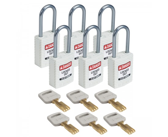 CPT-WHT-38AL-KD6PK SafeKey Compact Nylon Alüminyum Kancalı Kilitler CPT-WHT-38AL-KD6PK SafeKey Compact Nylon Alüminyum Kancalı Kilitler