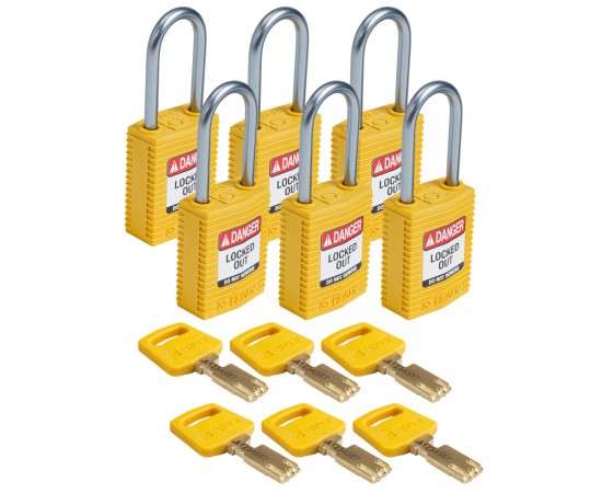 CPT-YLW-38AL-KD6PK SafeKey Compact Nylon Alüminyum Kancalı Kilitler CPT-YLW-38AL-KD6PK SafeKey Compact Nylon Alüminyum Kancalı Kilitler