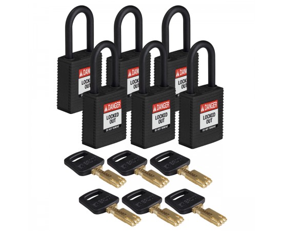 NYL-BLK-38PL-KD6PK SafeKey Asma Kilitleri — Naylon NYL-BLK-38PL-KD6PK SafeKey Asma Kilitleri — Naylon