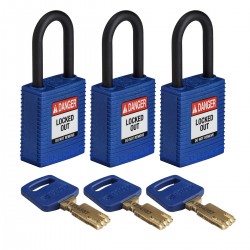 NYL-BLU-38PL-KA3PK SafeKey Asma Kilitleri — Naylon