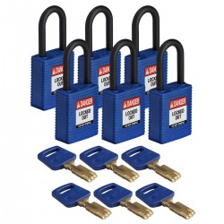NYL-BLU-38PL-KD6PK SafeKey Asma Kilitleri — Naylon