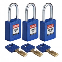 NYL-BLU-38ST-KA3PK SafeKey Asma Kilitleri — Naylon