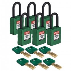 NYL-GRN-38PL-KD6PK SafeKey Asma Kilitleri — Naylon