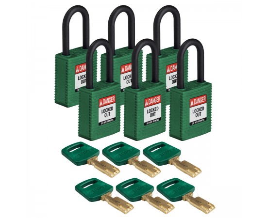 NYL-GRN-38PL-KD6PK SafeKey Asma Kilitleri — Naylon