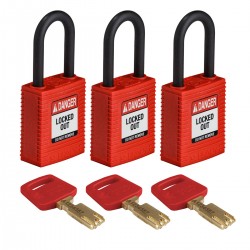 NYL-RED-38PL-KA3PK SafeKey Asma Kilitleri — Naylon