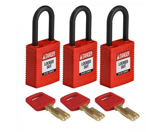 NYL-RED-38PL-KA3PK SafeKey Asma Kilitleri — Naylon NYL-RED-38PL-KA3PK SafeKey Asma Kilitleri — Naylon