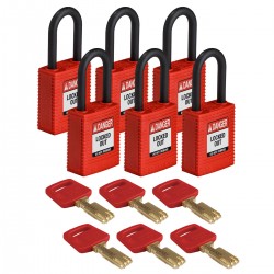 NYL-RED-38PL-KD6PK SafeKey Asma Kilitleri — Naylon