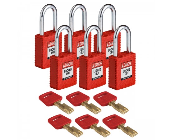 NYL-RED-38ST-KD6PK SafeKey Asma Kilitleri — Naylon NYL-RED-38ST-KD6PK SafeKey Asma Kilitleri — Naylon