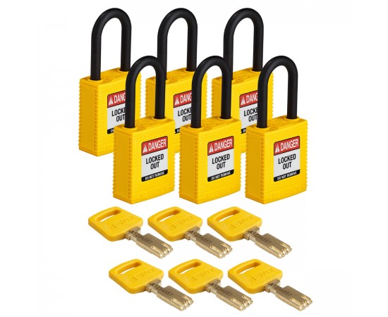 NYL-YLW-38PL-KD6PK SafeKey Asma Kilitleri — Naylon NYL-YLW-38PL-KD6PK SafeKey Asma Kilitleri — Naylon