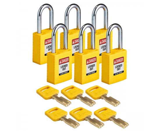 NYL-YLW-38ST-KD6PK SafeKey Asma Kilitleri — Naylon