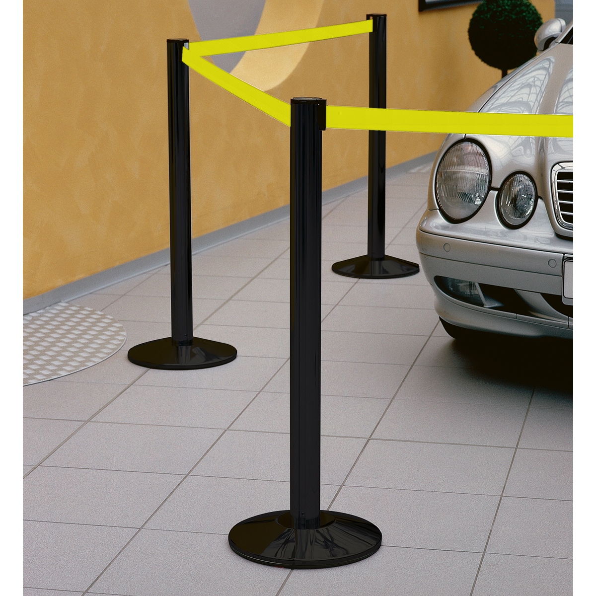 Adapt Bk Barrier belt 3,5m  yl fl Geri Çekilebilir Bariyer Kayışı — Siyah Direkler ile 3,5 Metre